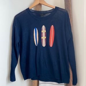 Navy J. Crew Linen Sweater with Surfboard Detail